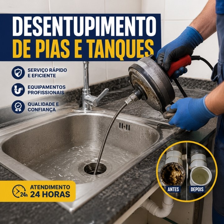 Desentupimento de pias e tanques em Campo Grande MS